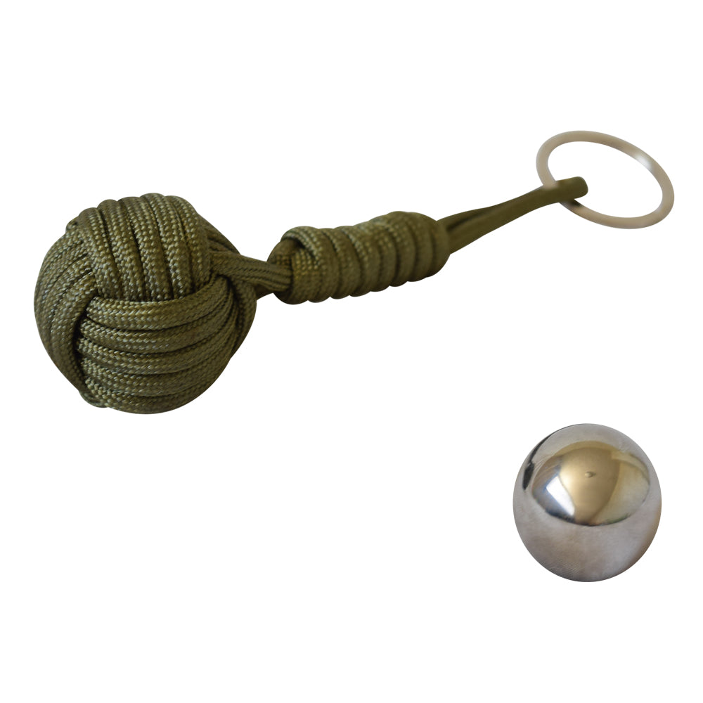 Defense Ball keychain steel sphere of self-defense and survival covered  with gray color rope